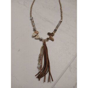Long Rock Gold Beaded Fringe Western Necklace String 21"